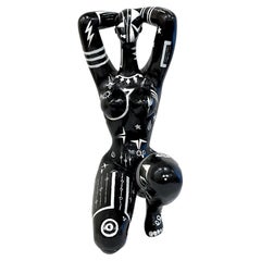 Modern Black & White Sculpture of a Knelling Tribal Tattooed African Queen