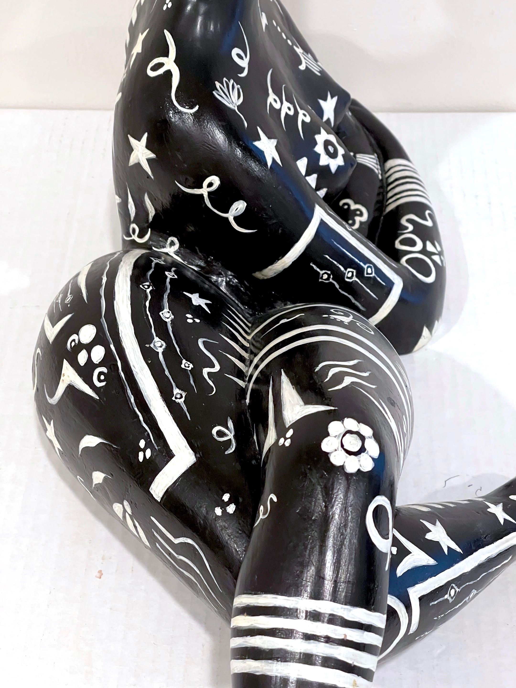 Plaster Modern Black & White Sculpture of a Reclining Tribal Tattooed African Queen For Sale