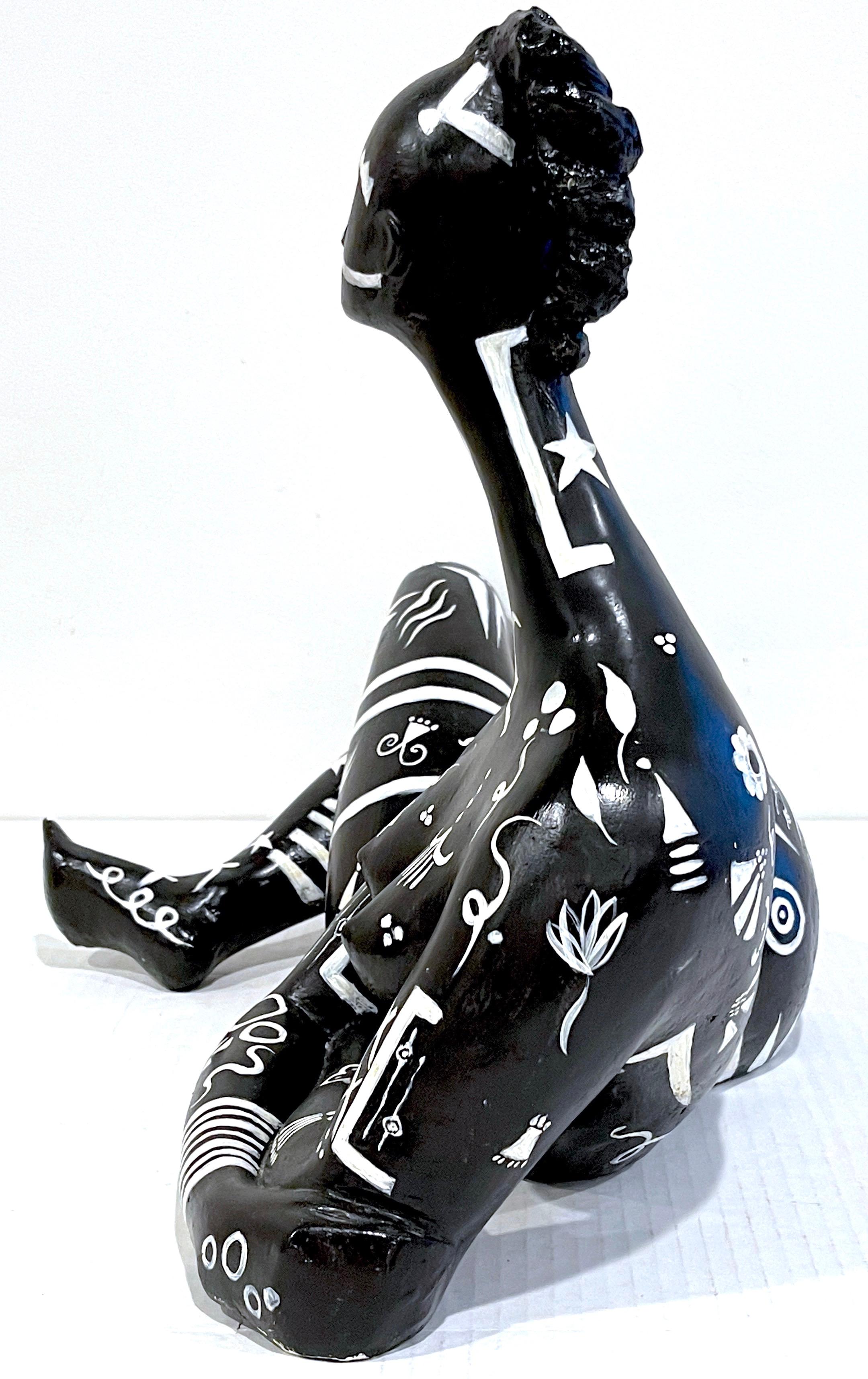 Modern Black & White Sculpture of a Reclining Tribal Tattooed African Queen For Sale 4