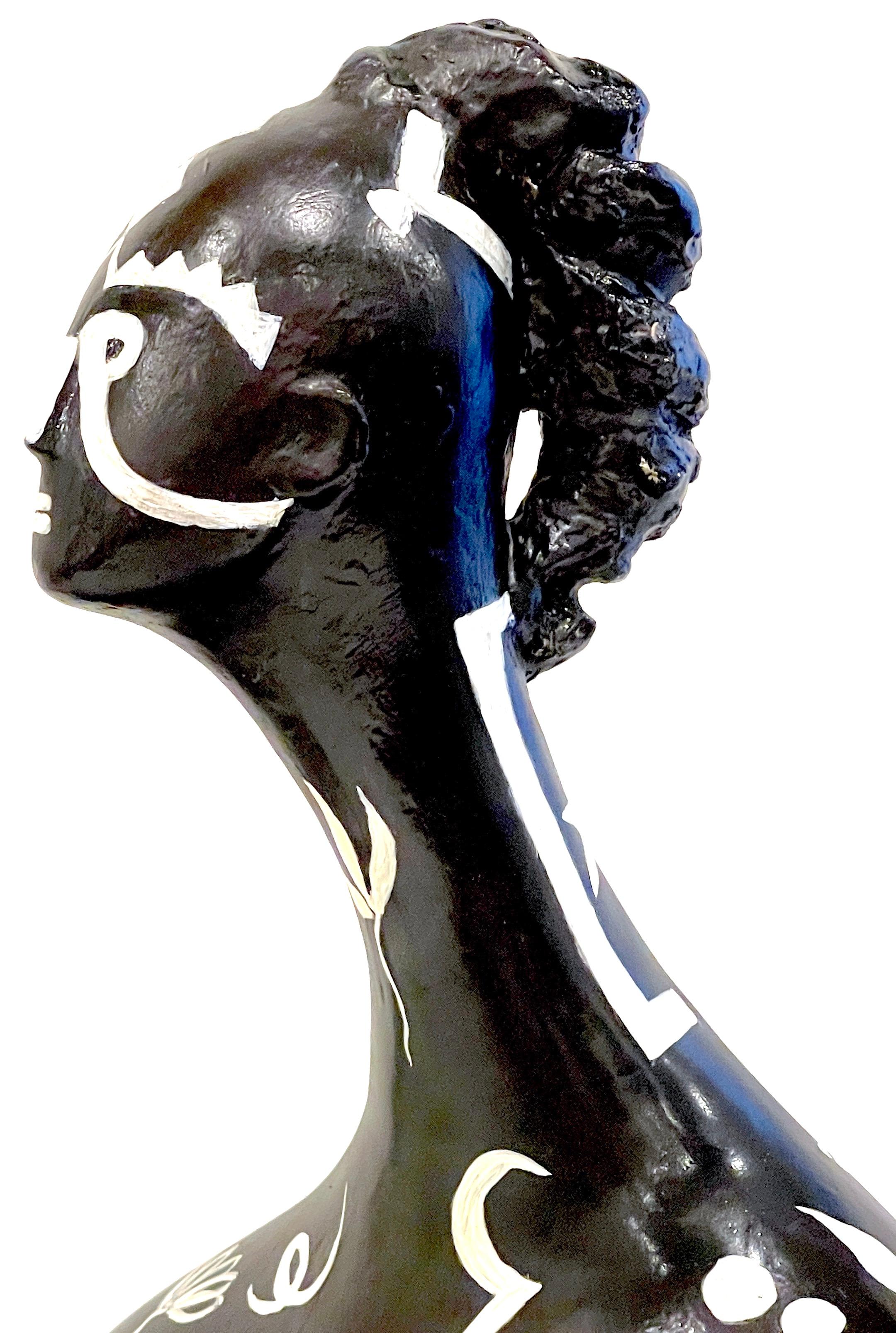 Modern Black & White Sculpture of a Reclining Tribal Tattooed African Queen For Sale 6