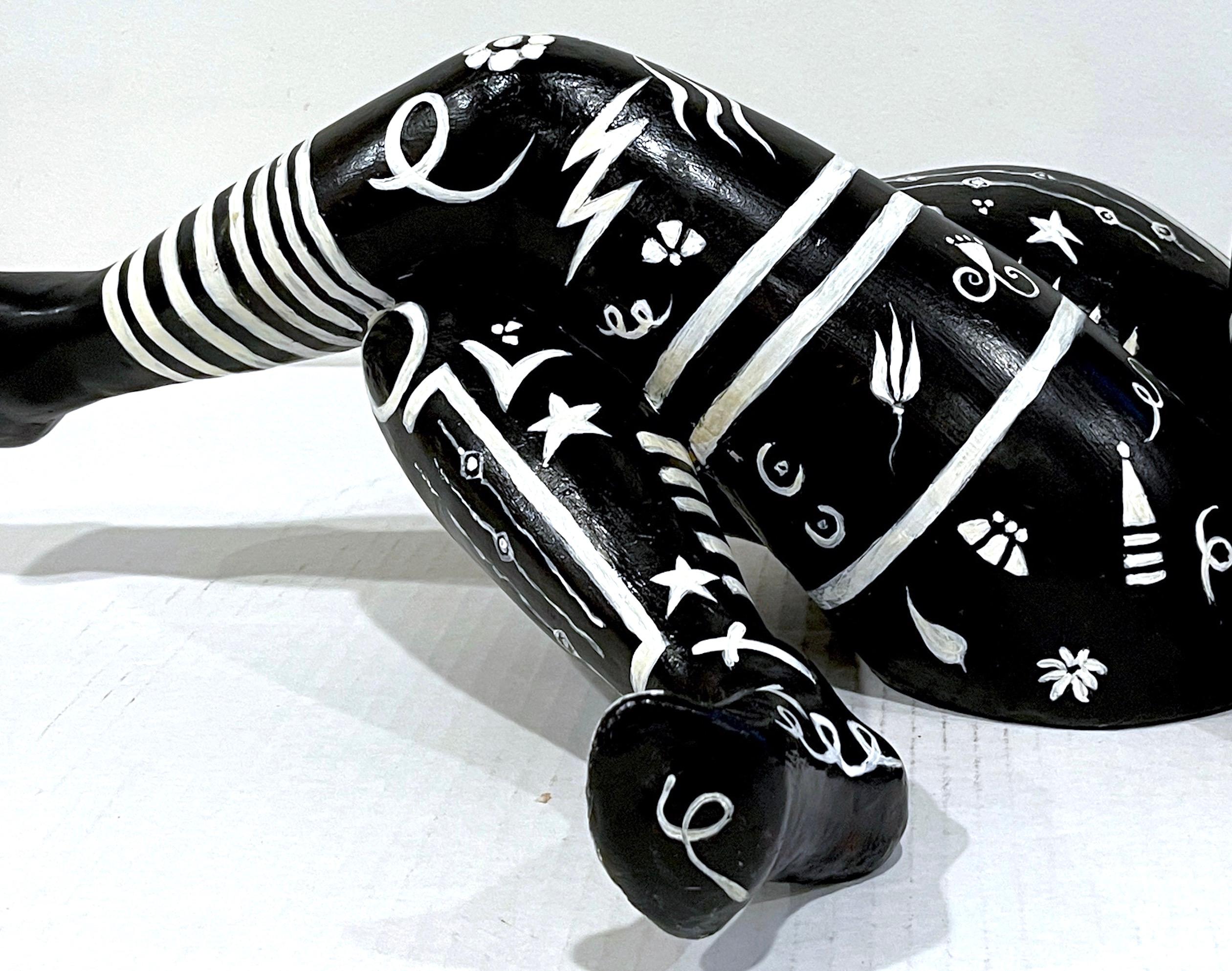 Modern Black & White Sculpture of a Reclining Tribal Tattooed African Queen For Sale 8