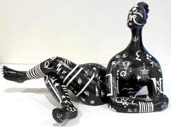 Modern Black & White Sculpture of a Reclining Tribal Tattooed African Queen
