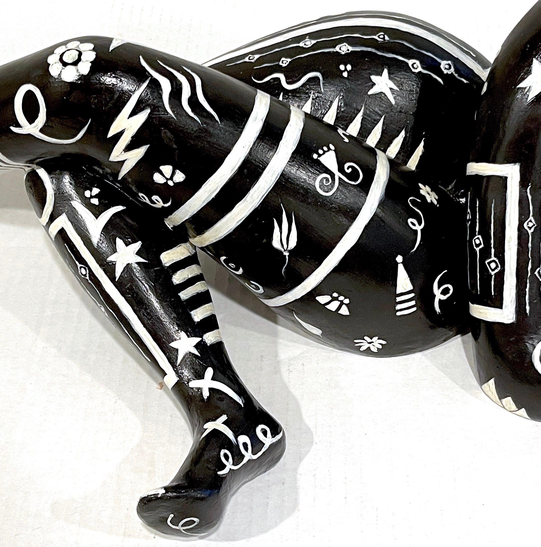 Hand-Painted Modern Black & White Sculpture of a Reclining Tribal Tattooed African Queen For Sale