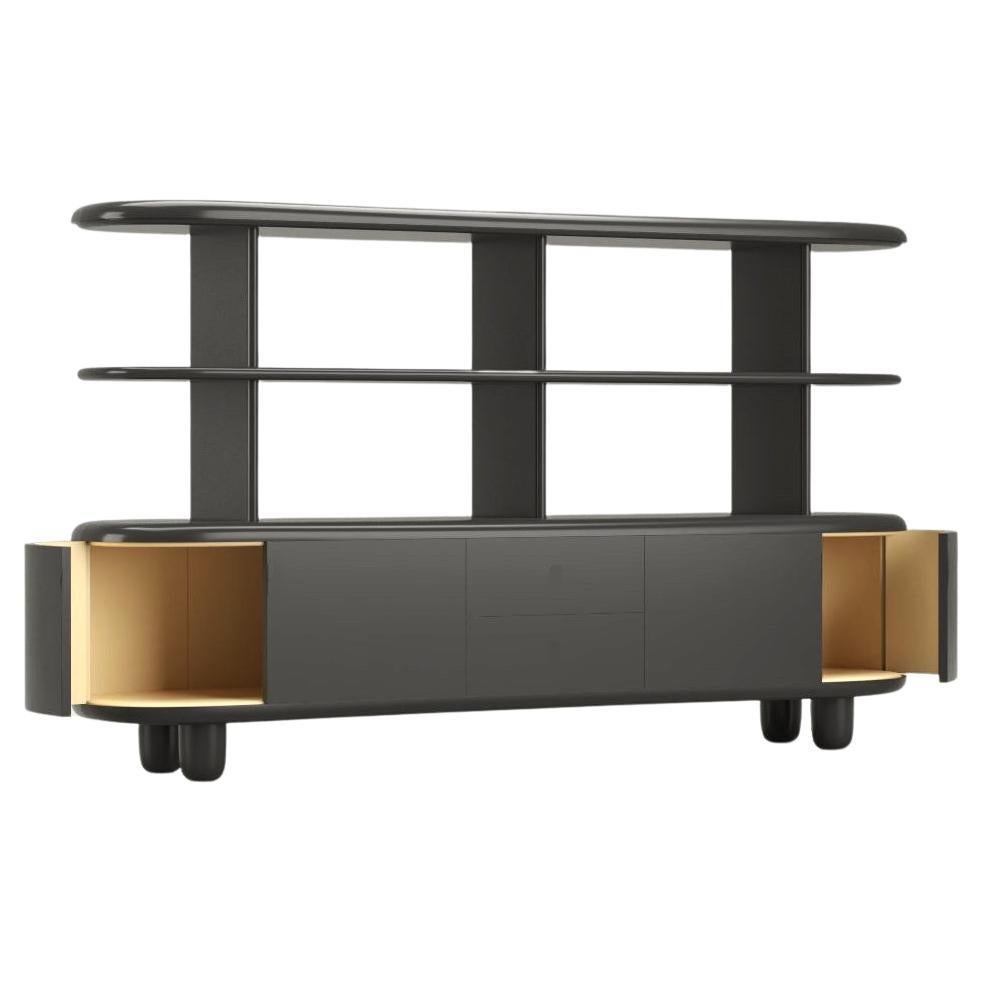 Contemporary black, yellow lacquered wood sideboard with shelves by Jaime Hayon 