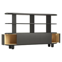 Contemporary black, yellow lacquered wood sideboard with shelves by Jaime Hayon 