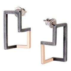 Modern Blackened Silver and Gold Earrings Rectangular Earrings Gold Earrings