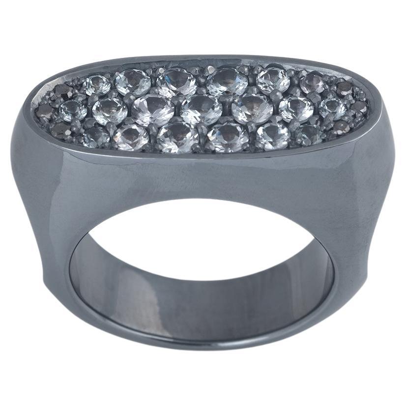 Modern Blackened Sterling Silver Gray Spinel Black Diamond Men's Ring