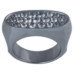 Used Modern Blackened Sterling Silver Gray Spinel Black Diamond Men's Ring