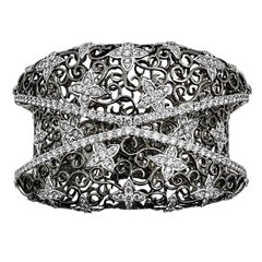 Modern Blackened White Gold & Diamond Wide Cuff Bracelet by SIERA, 9.30ct
