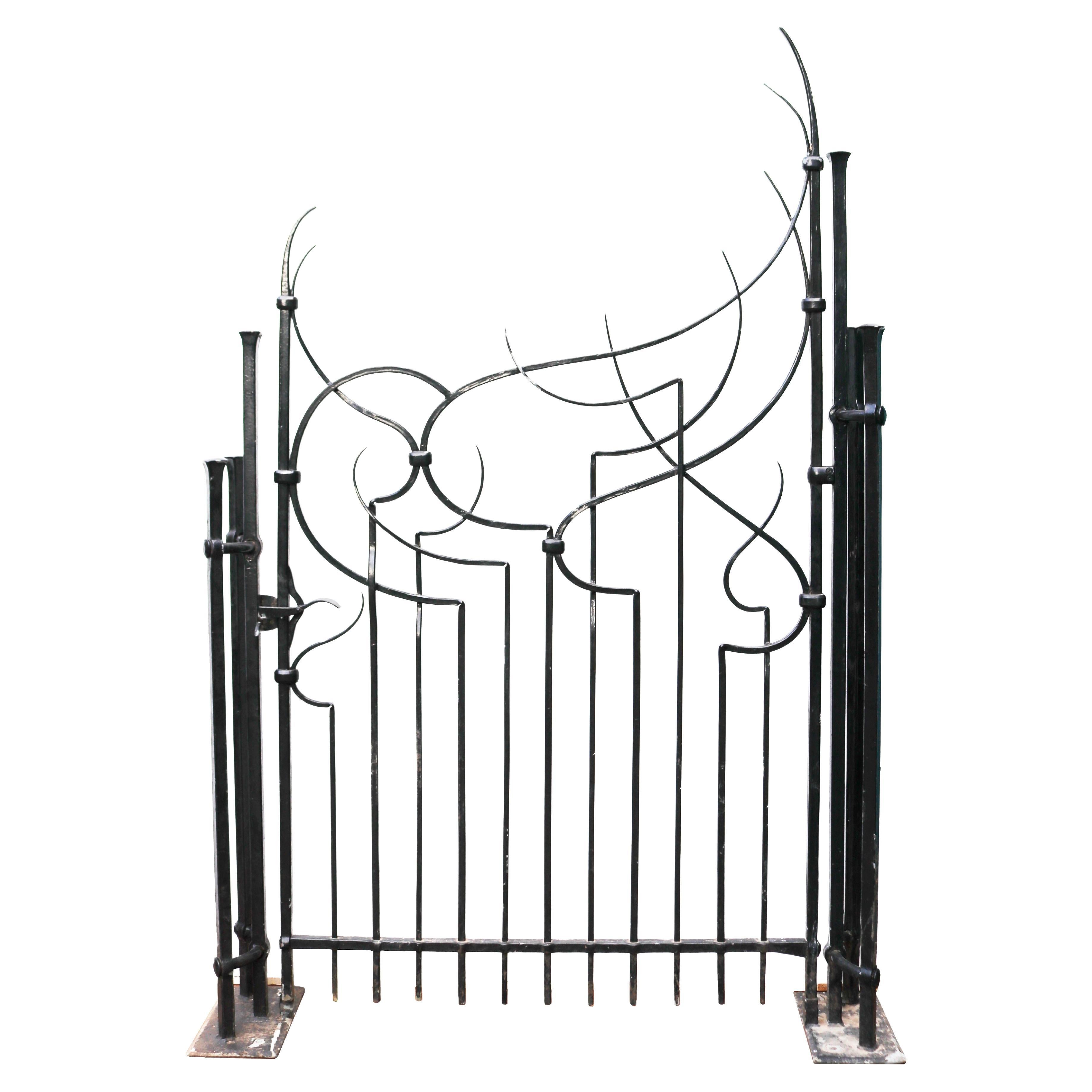 Modern Blacksmith Made Gate with Posts For Sale