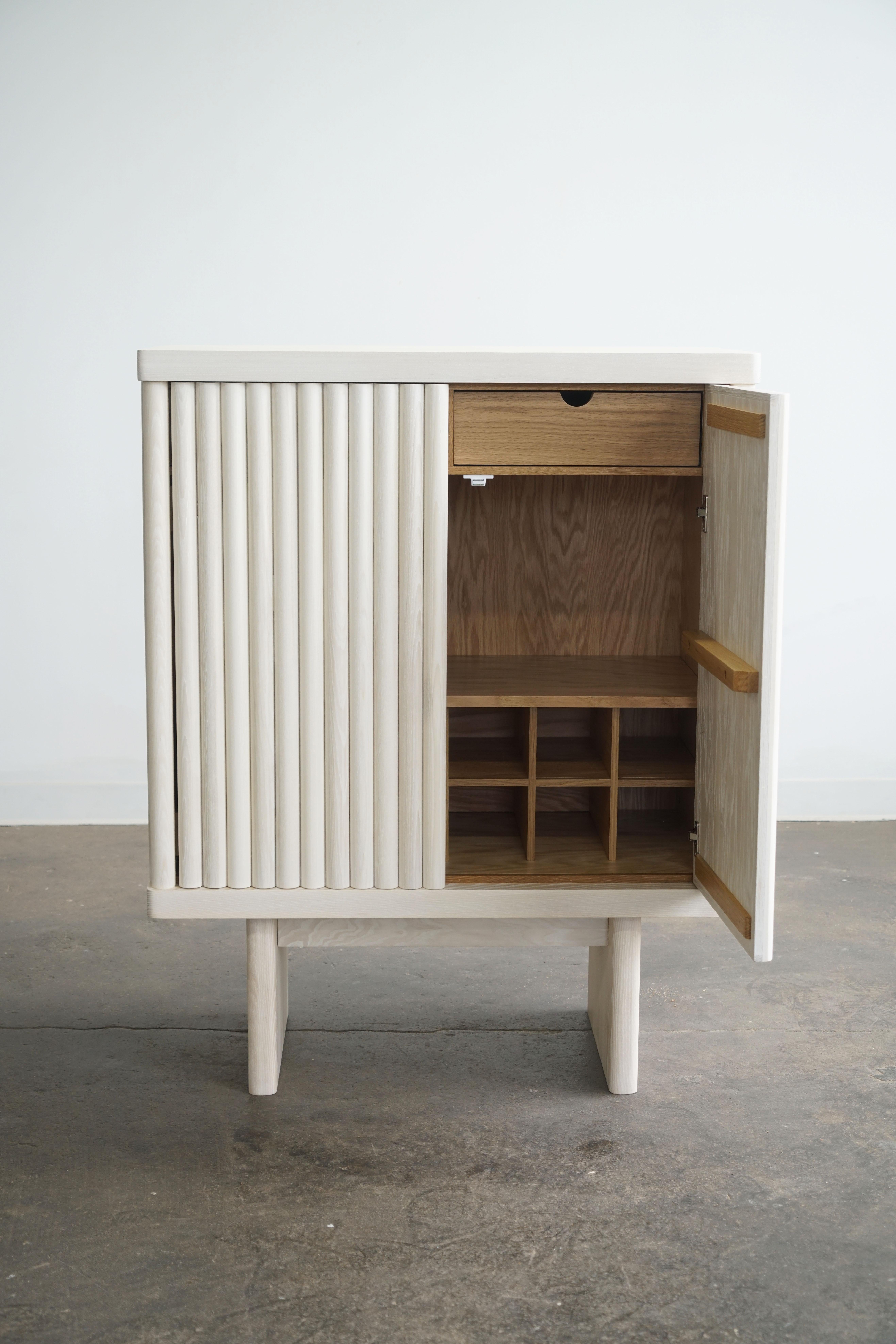 American Modern Bleached Ash Fluted Dry Bar Cabinet by Last Workshop, Custom Options For Sale