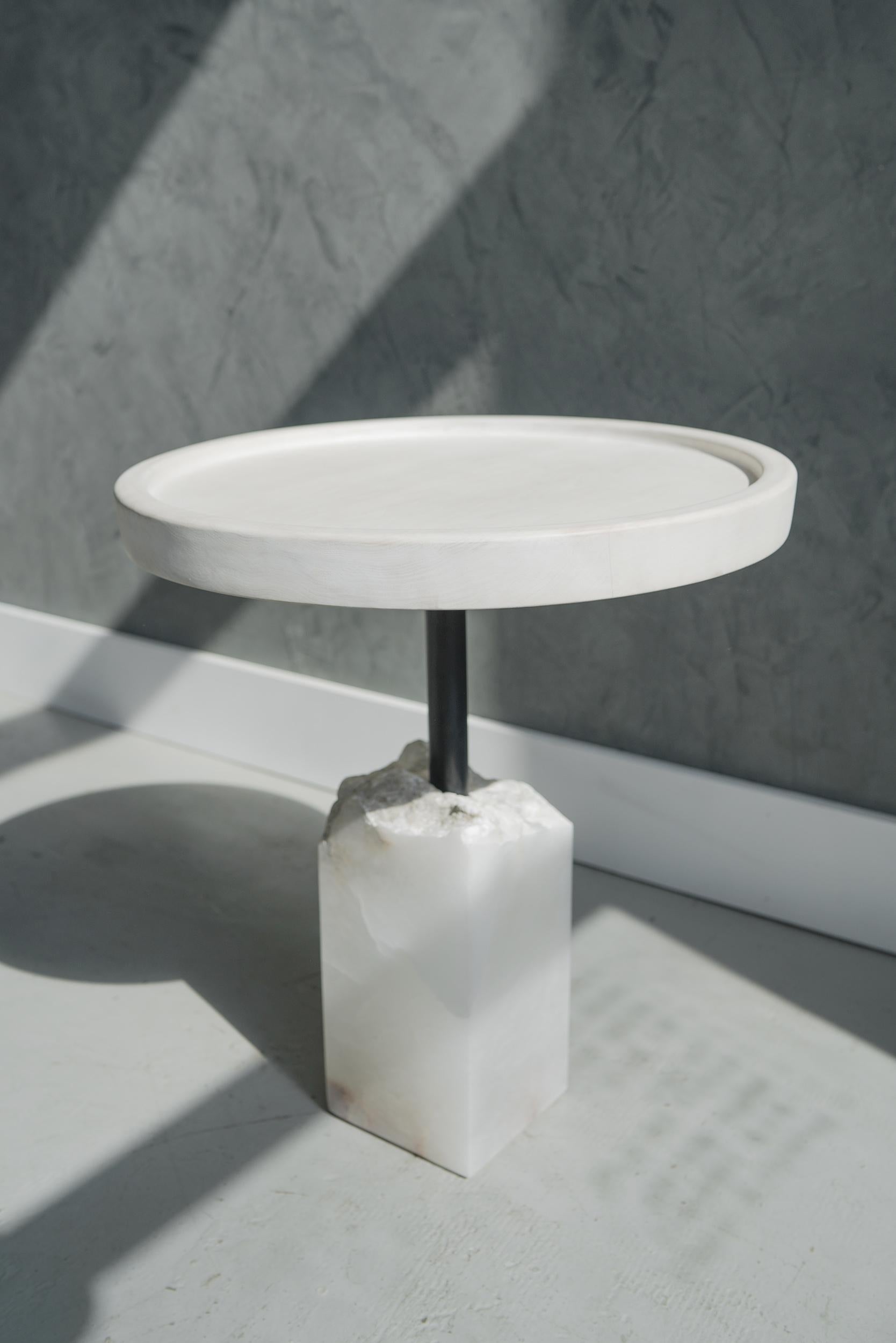 American Modern Bleached Maple and Alabaster Side Table by Swell Studio For Sale