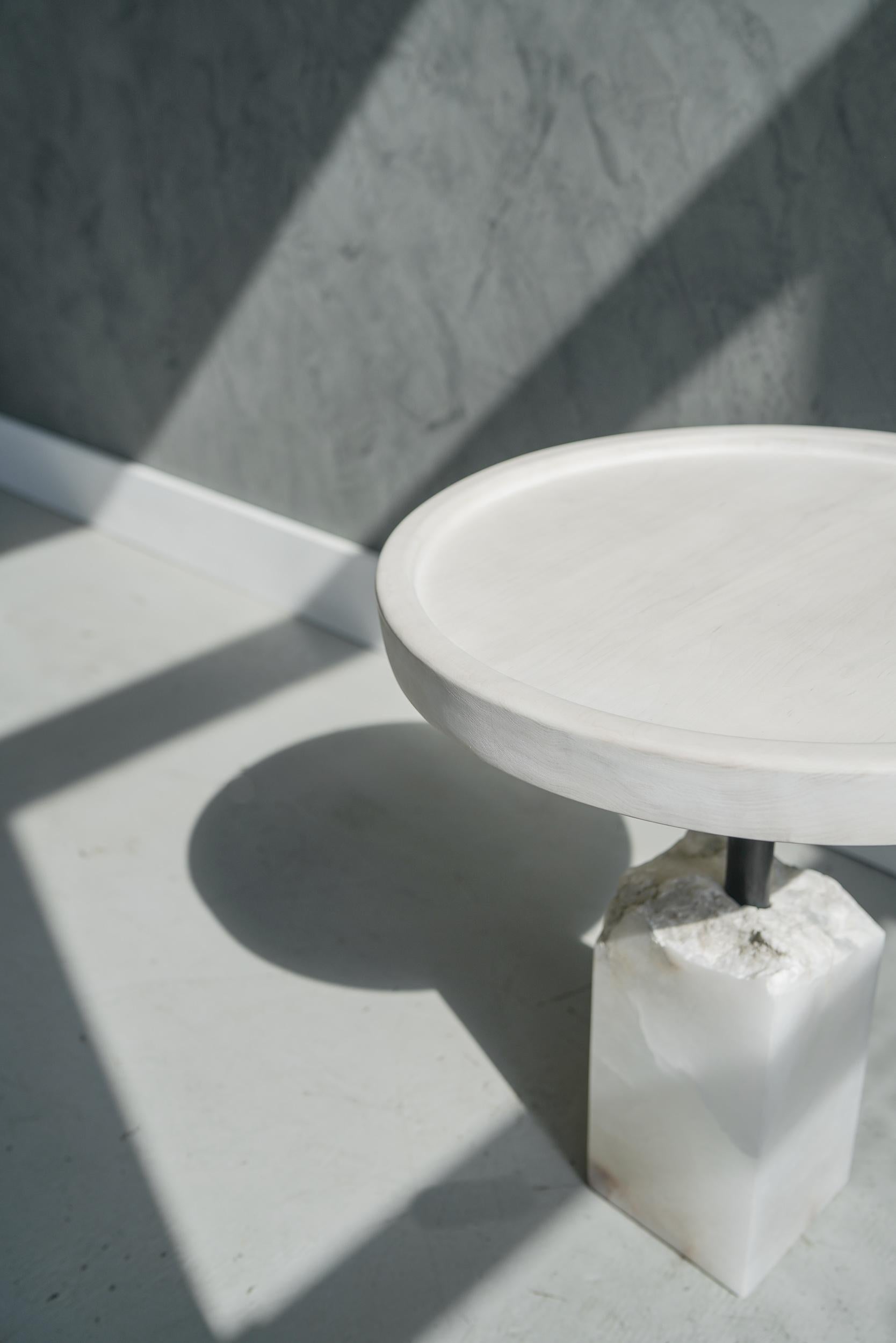 Modern Bleached Maple and Alabaster Side Table by Swell Studio In New Condition For Sale In Saugerties, NY