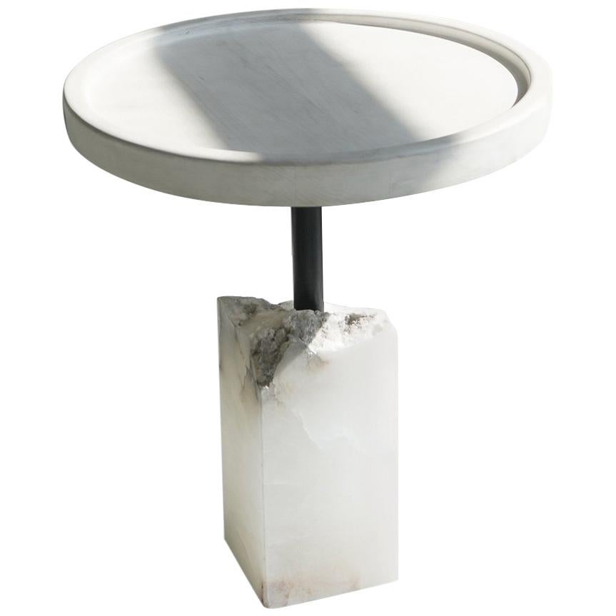 Modern Bleached Maple and Alabaster Side Table