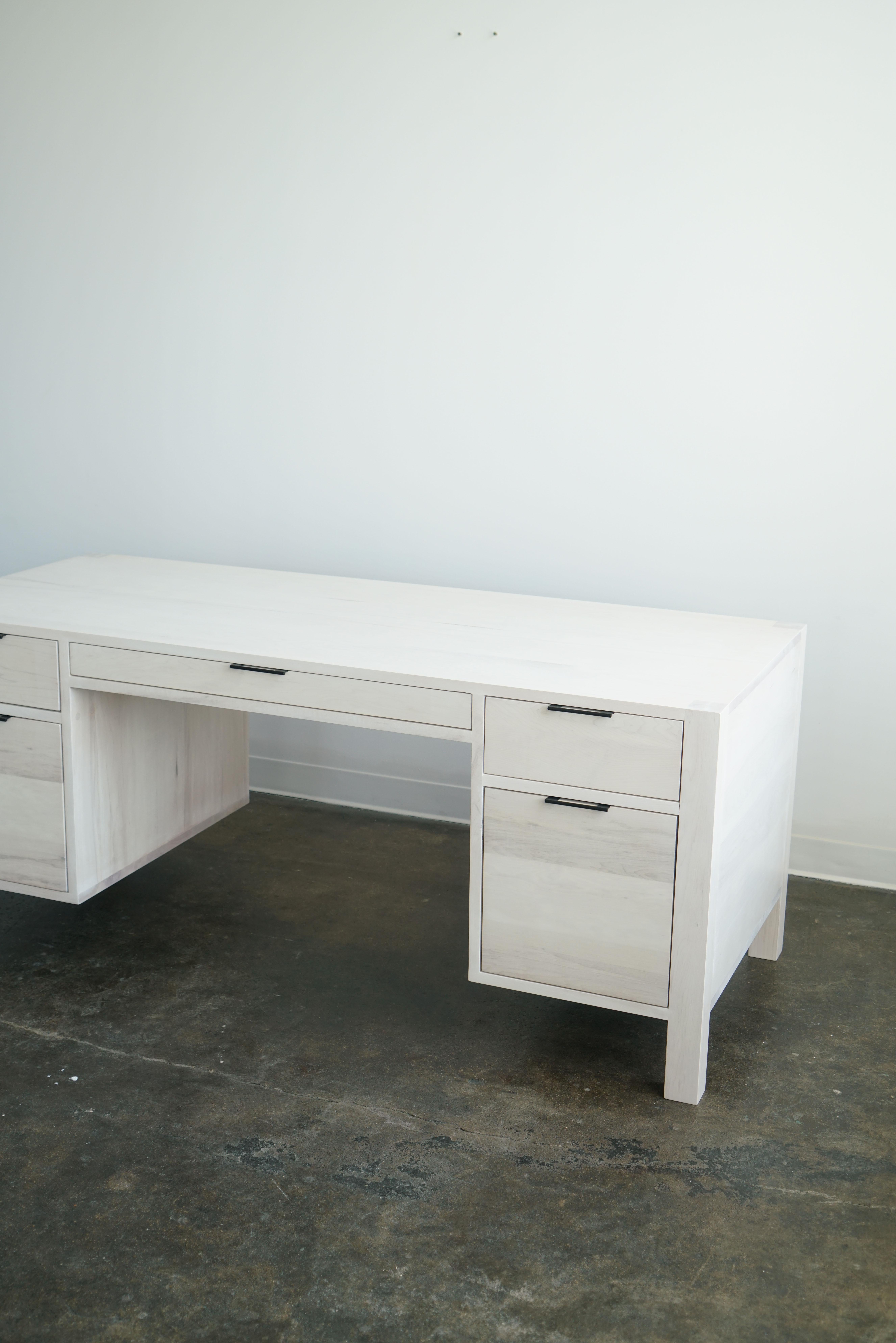 American Modern Bleached Maple Executive Desk with 5 Drawers, Made to Order For Sale