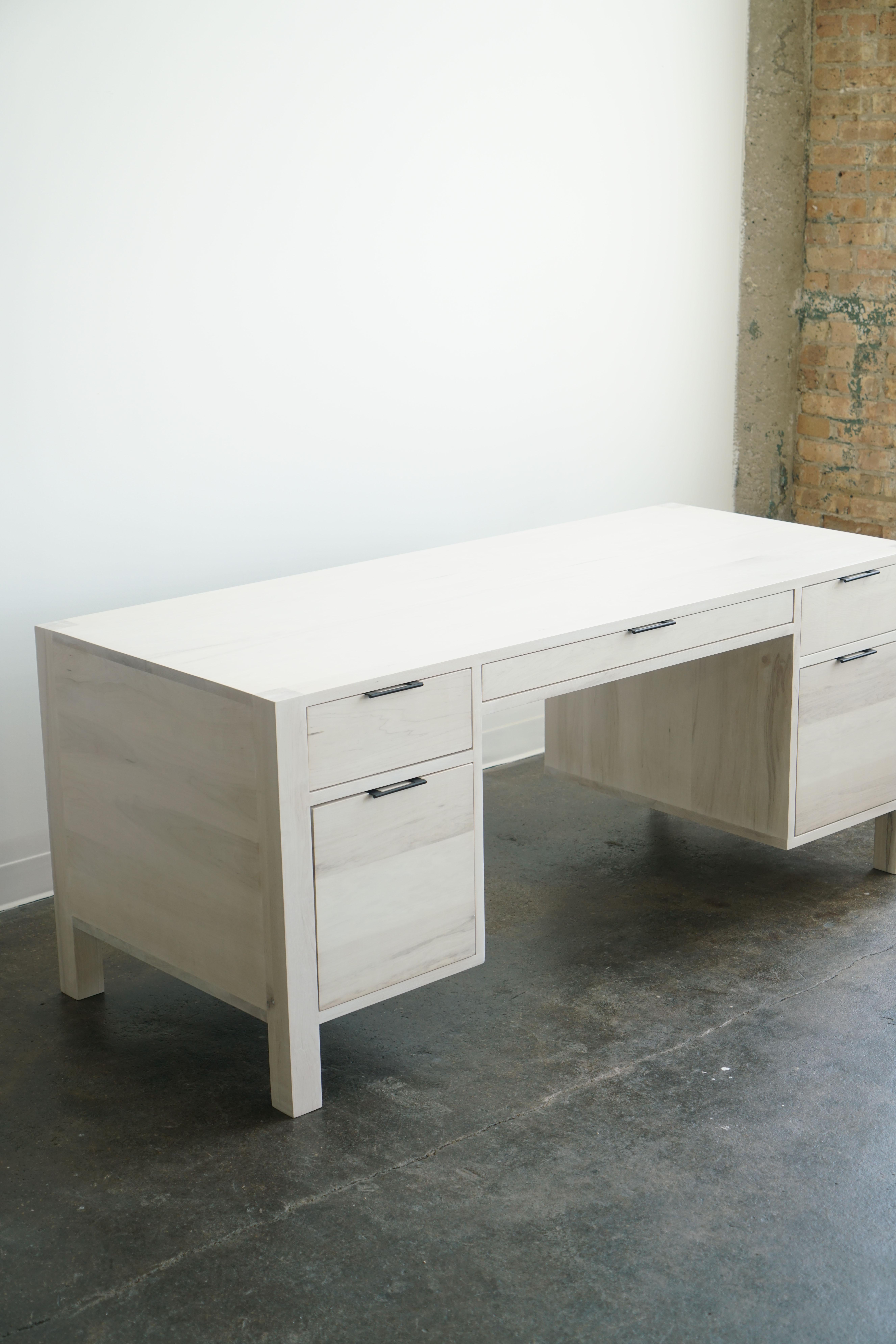 Modern Bleached Maple Executive Desk with 5 Drawers, Made to Order In New Condition For Sale In Chicago, IL