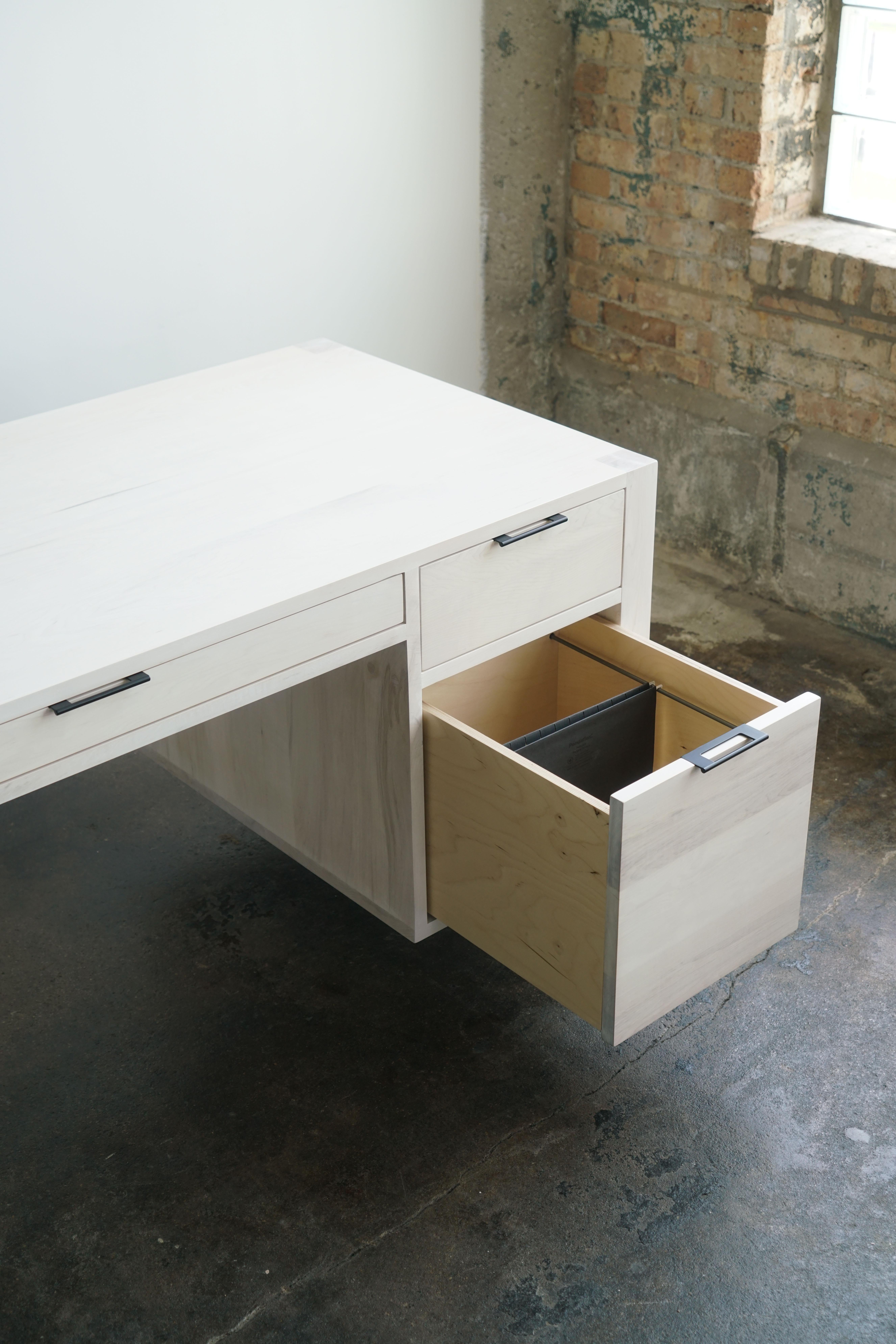 Modern Bleached Maple Executive Desk with 5 Drawers, Made to Order For Sale 1