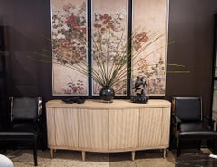 Modern Bleached Washed Fluted Tambour Front Sideboard Credenza