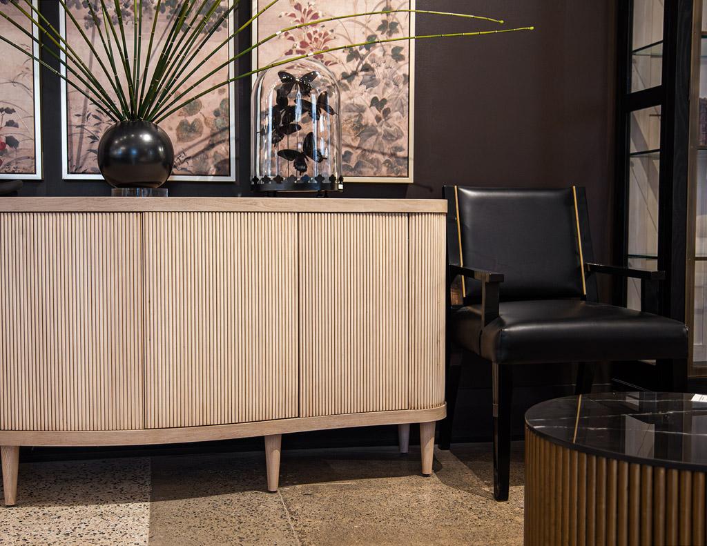 American Modern Bleached Washed Fluted Tambour Front Sideboard Credenza For Sale