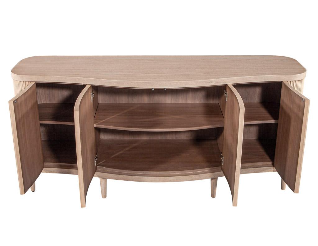 Contemporary Modern Bleached Washed Fluted Tambour Front Sideboard Credenza For Sale