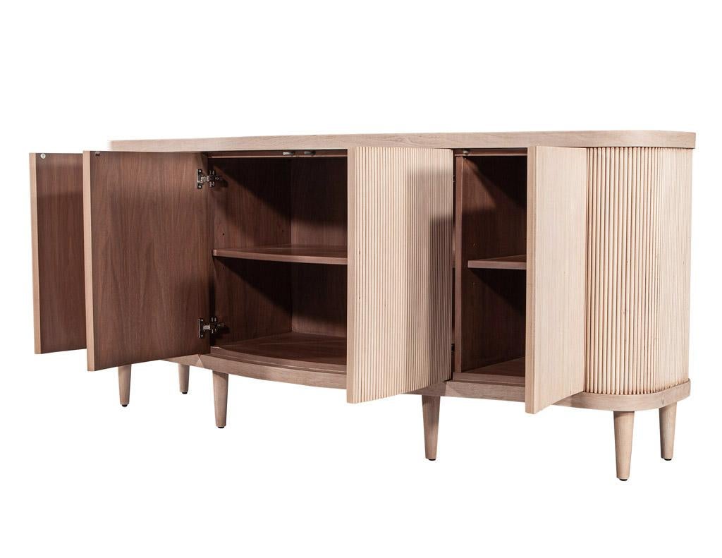 Walnut Modern Bleached Washed Fluted Tambour Front Sideboard Credenza For Sale