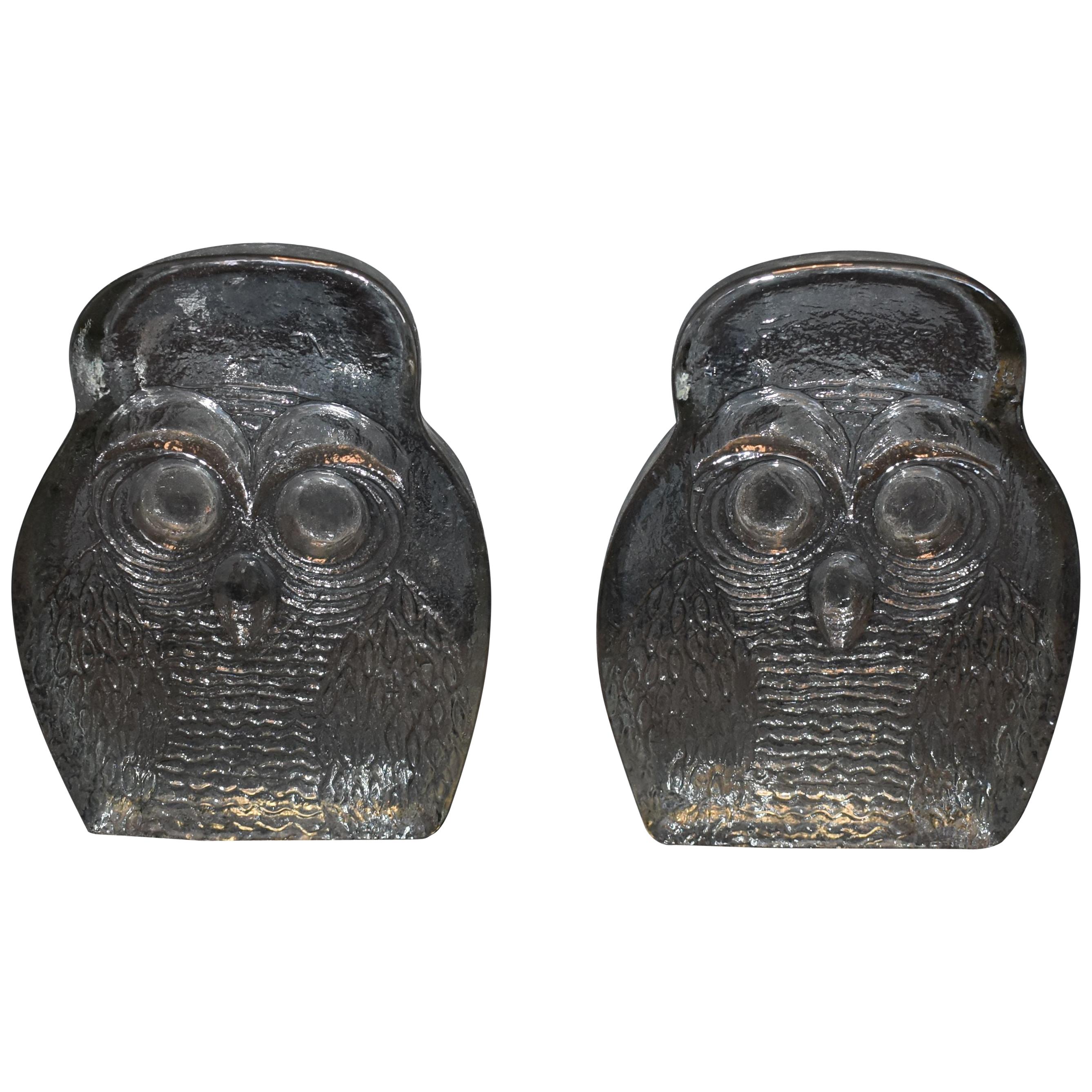 Modern Blenko Glass Owl Bookends