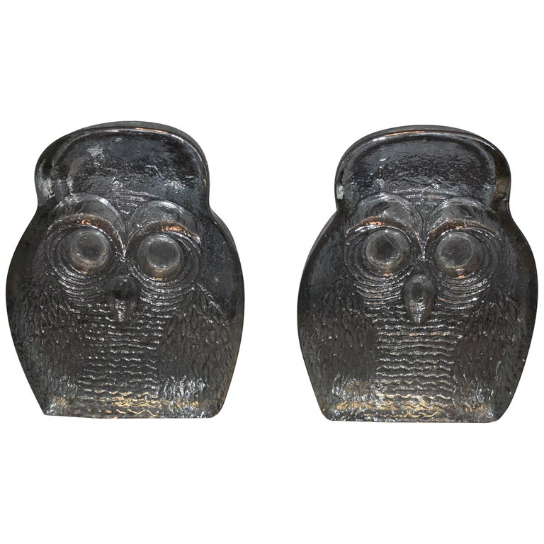 Modern Blenko Glass Owl Bookends For Sale