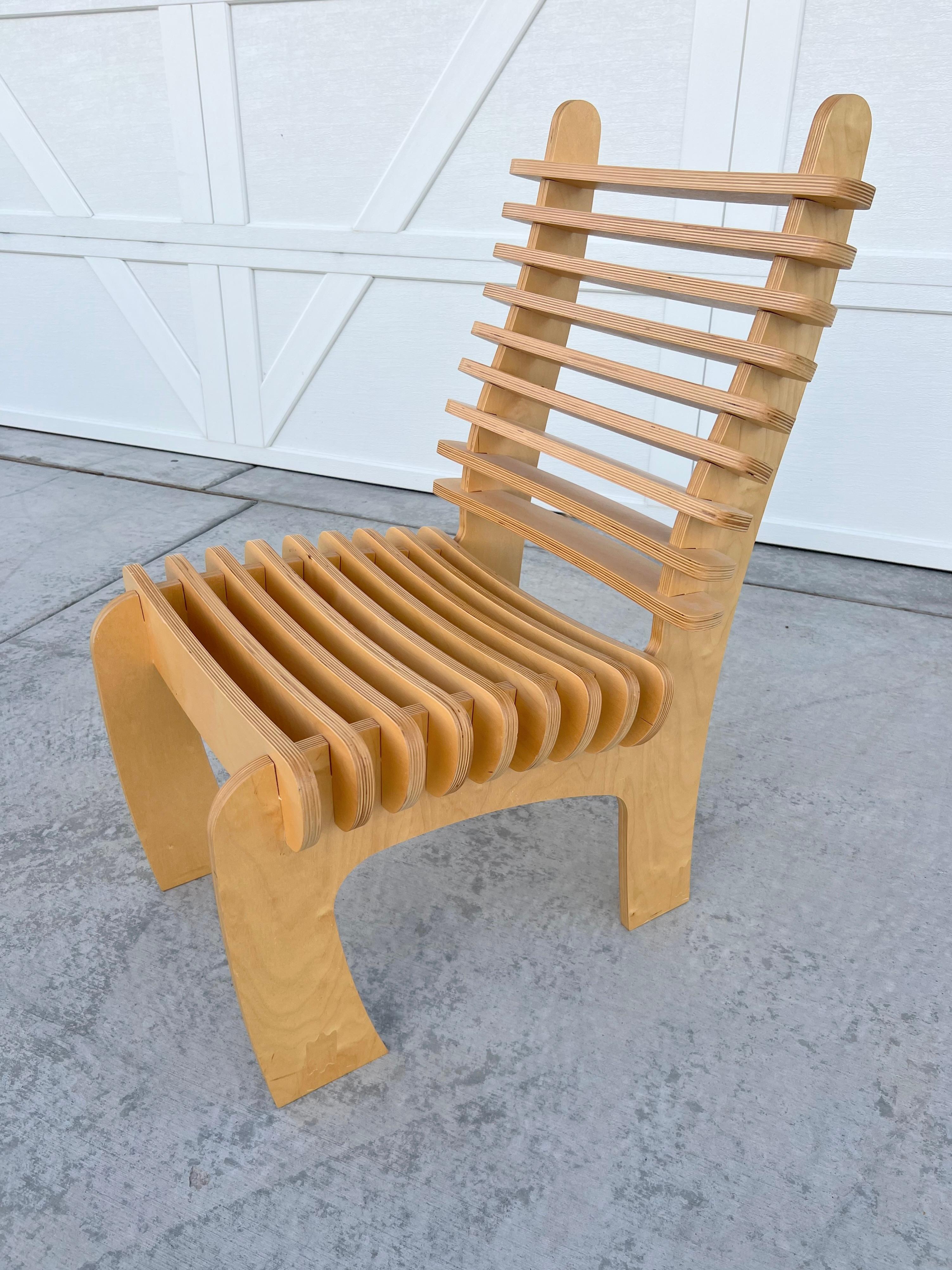 Modern Blond Plywood Minimalist Slat Side Chair Art Architectural Piece For Sale 4