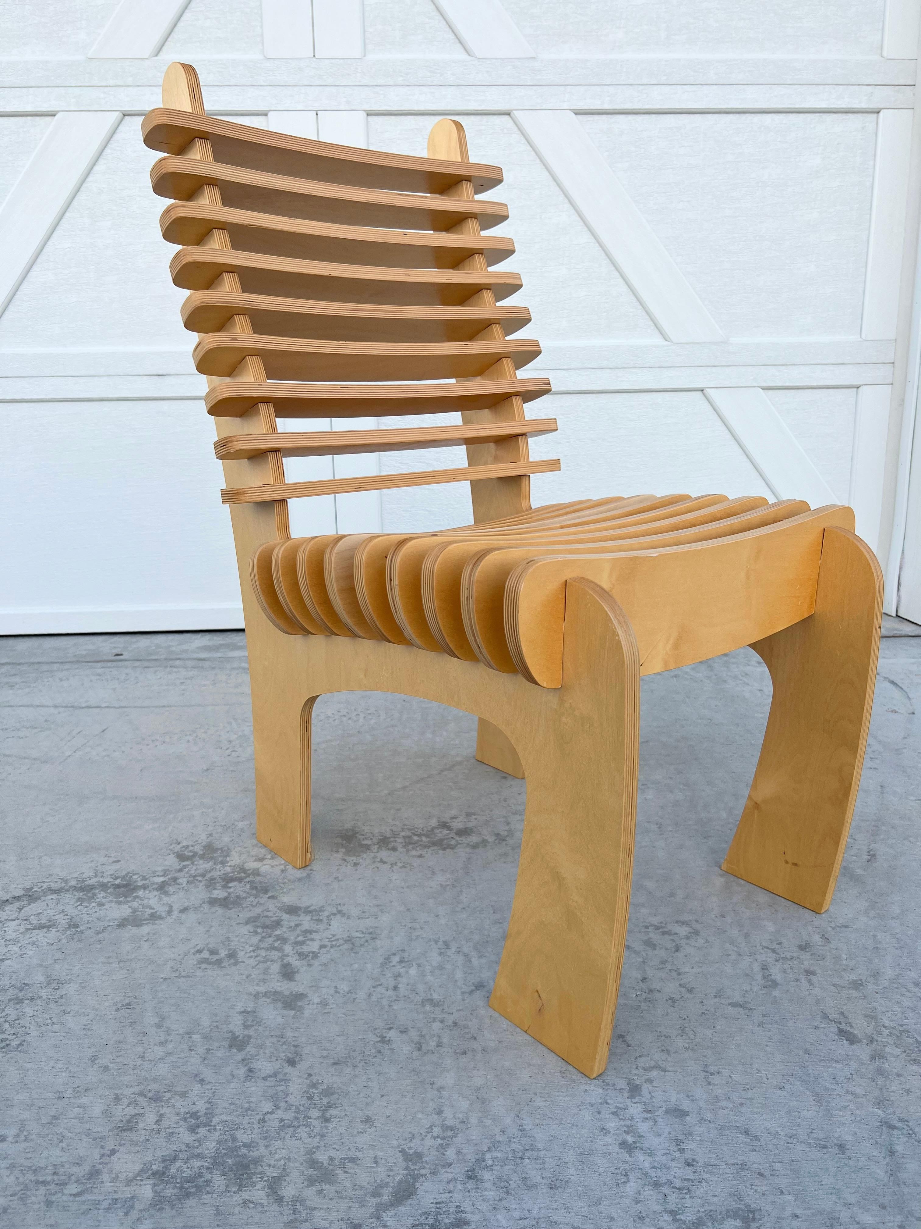 Modern Blond Plywood Minimalist Slat Side Chair Art Architectural Piece In Good Condition For Sale In Draper, UT
