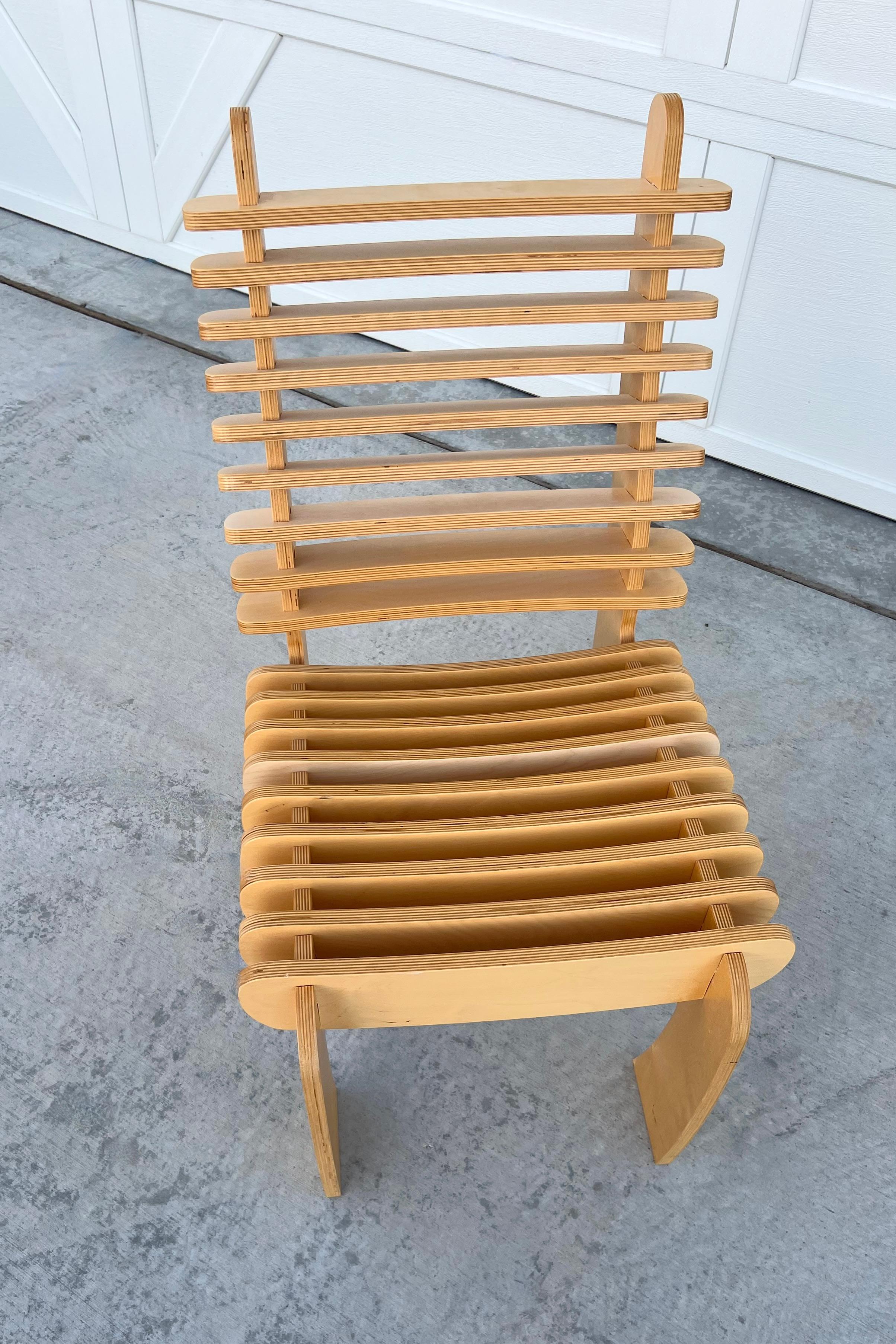 Contemporary Modern Blond Plywood Minimalist Slat Side Chair Art Architectural Piece For Sale