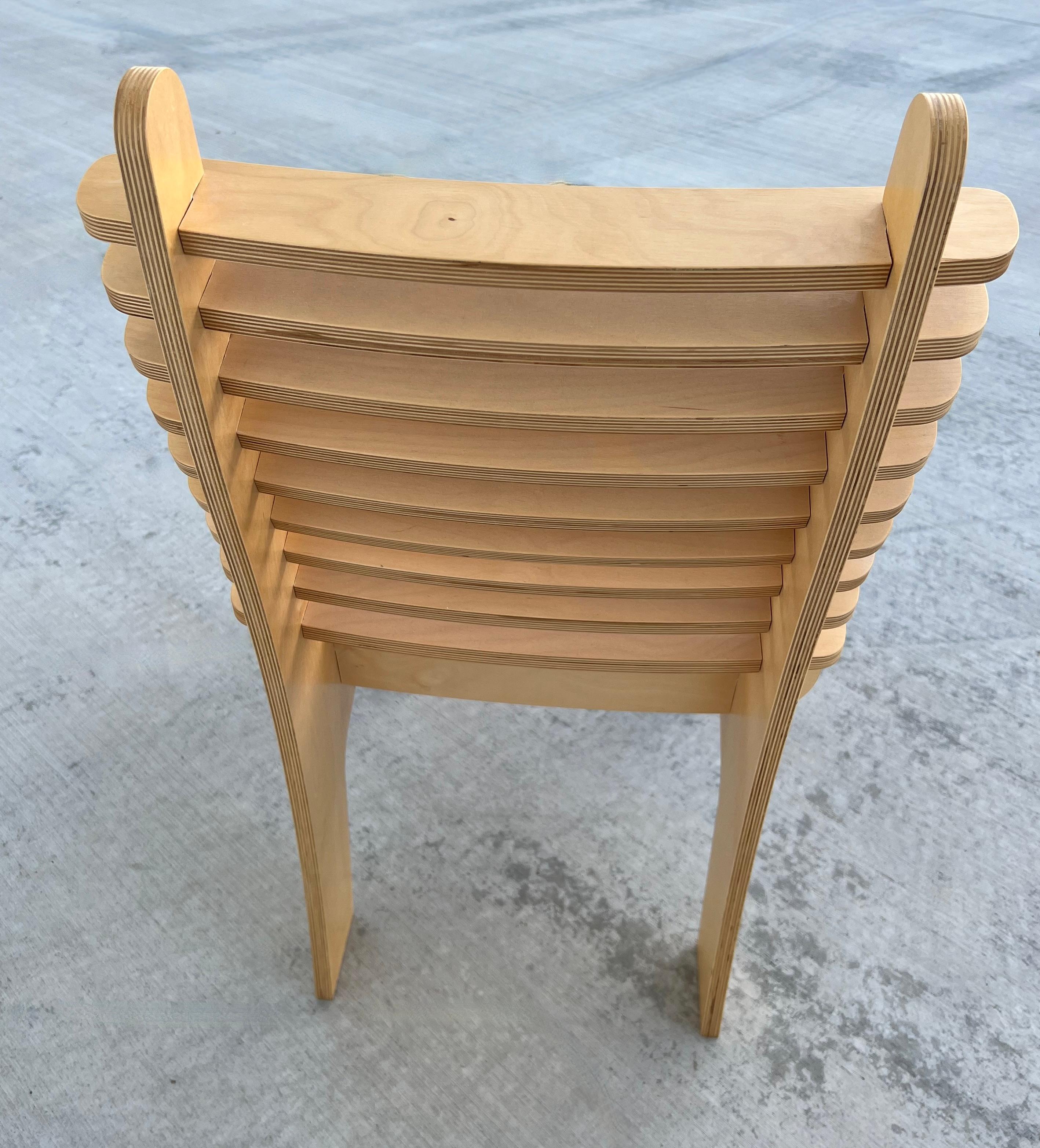 Modern Blond Plywood Minimalist Slat Side Chair Art Architectural Piece For Sale 1