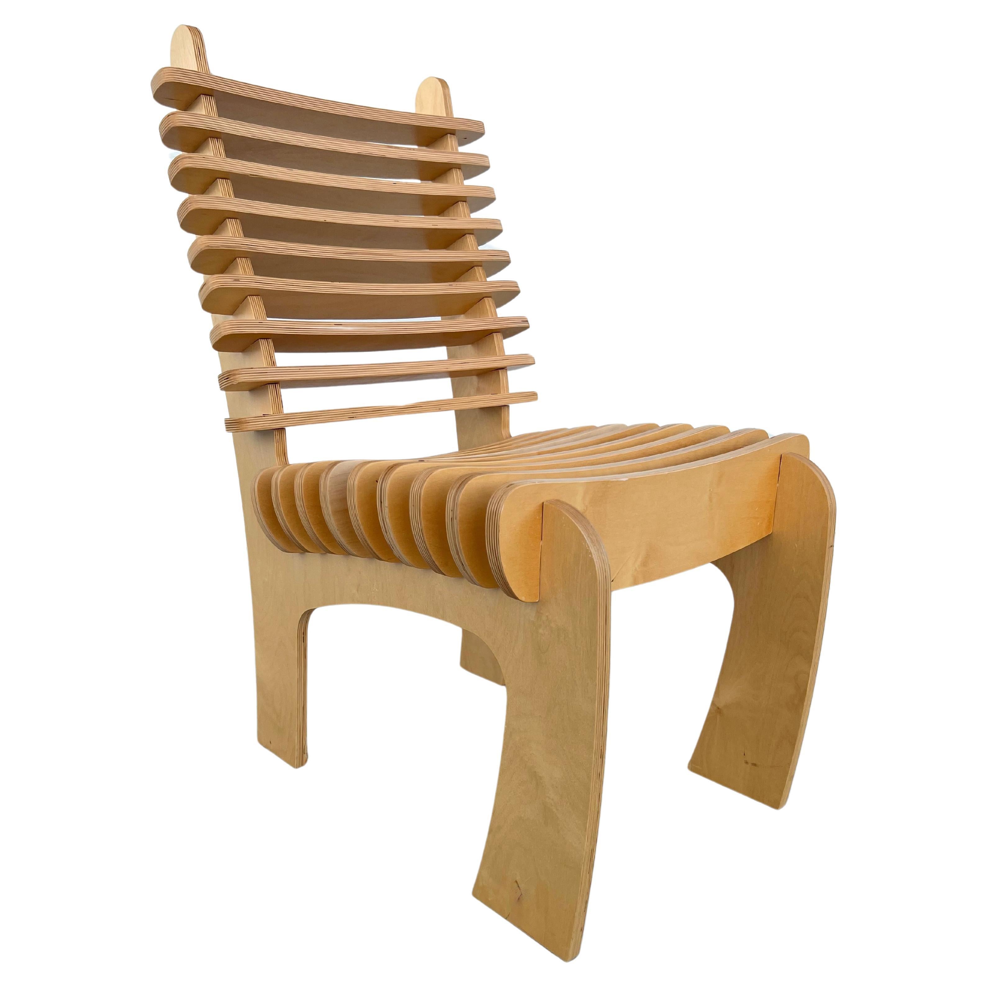 Modern Blond Plywood Minimalist Slat Side Chair Art Architectural Piece For Sale