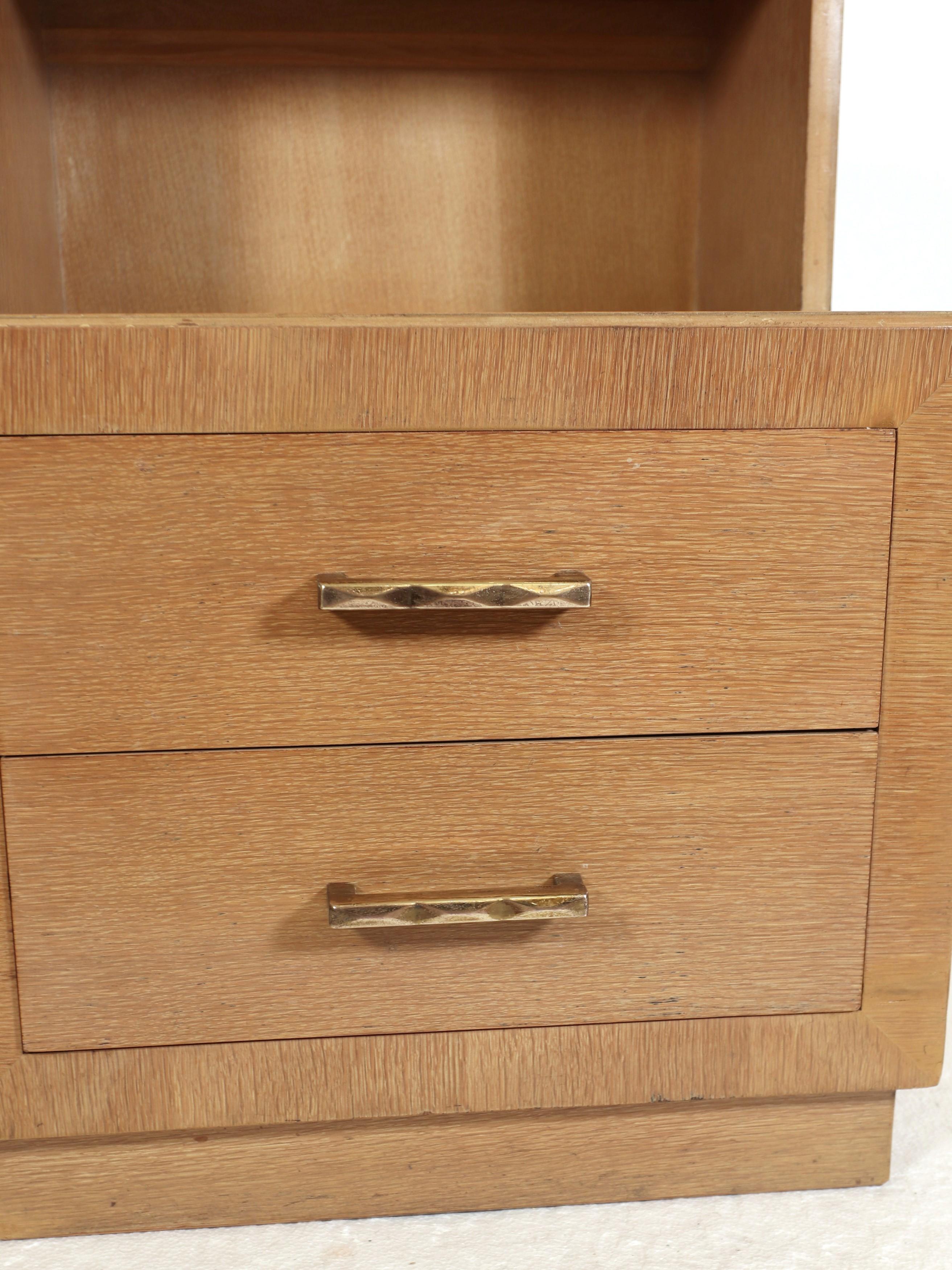 Mid 20th Century blonde finish nightstand with two drawers and a top compartment. Good condition with appropriate wear from age. One available. Please note, this item is located in one of our NYC locations.