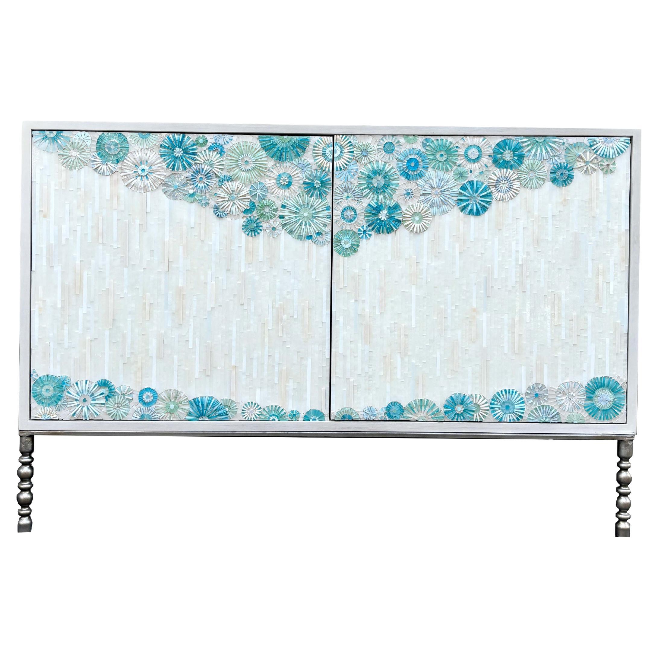 Modern Turquoise Blossom 2-Door Bathroom Vanity -Metal Style Base By Ercole Home For Sale