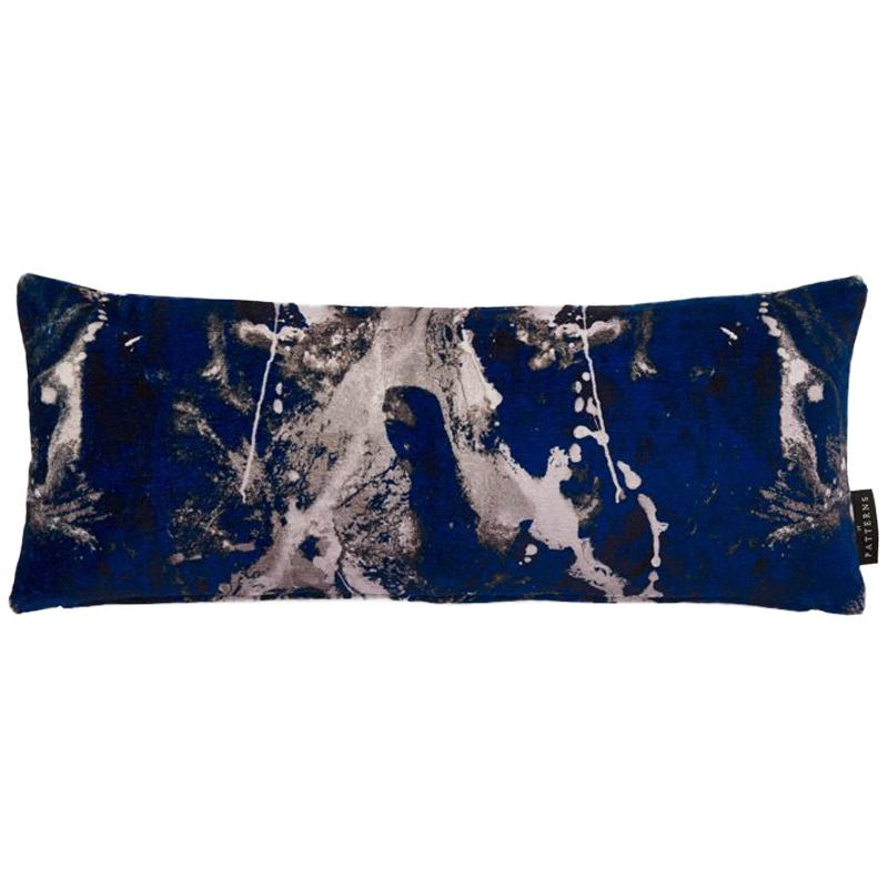 Modern Blotto Navy Cotton Velvet Lumbar Cushion by 17 Patterns For Sale