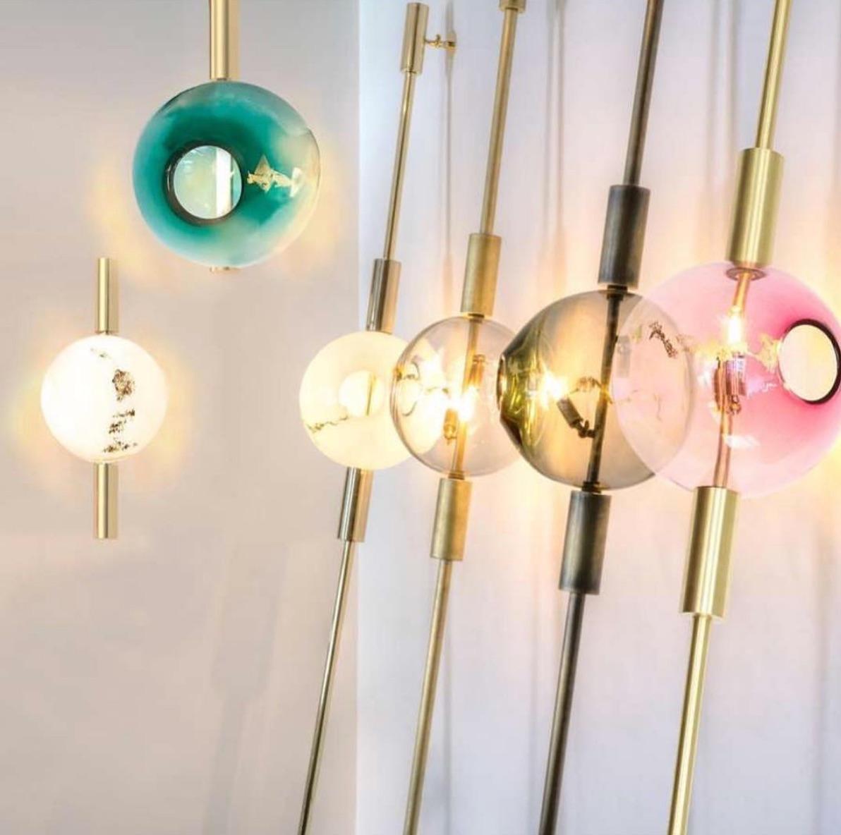 American Modern Blown Glass and Brushed Brass 