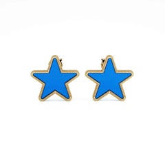 Pendientes modernos de estrella de ágata azul engastados en oro de 18 quilates
