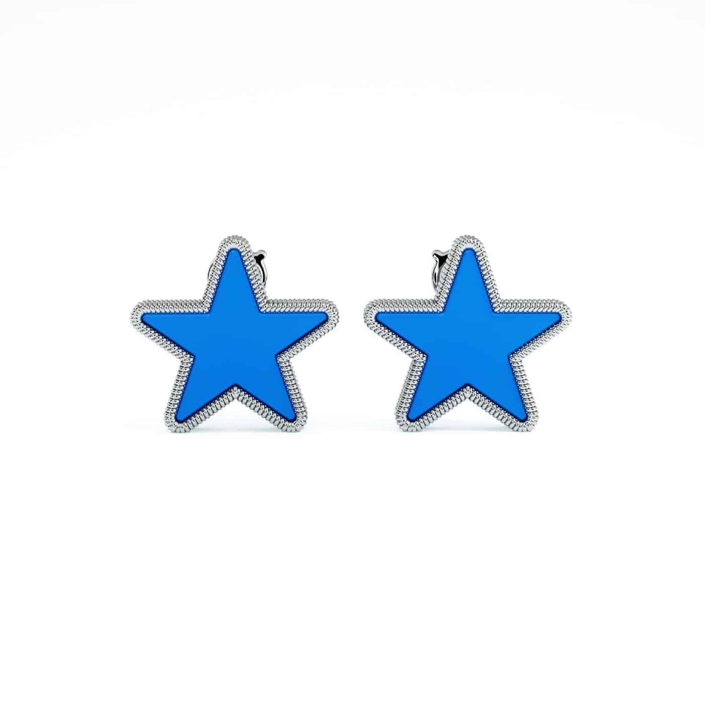 Taille mixte Boucles d'oreilles modernes en étoile en agate bleue serties d'or 18K en vente