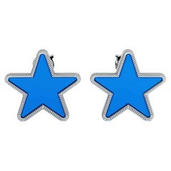 Modern Blue Agate Star Earrings Set in 18K Gold