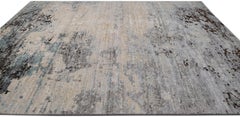 Moderner abstrakter blauer und beigefarbener Teppich aus Wolle und Seide 7'10''x10'