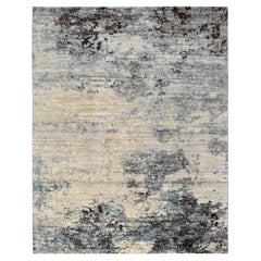 Modern Blue and Beige Abstract Wool and Silk Rug 7'10''x10'
