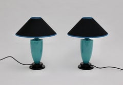 Modern Blue and Black Pair of Vintage Ceramic Table Lamps 1980s Italy