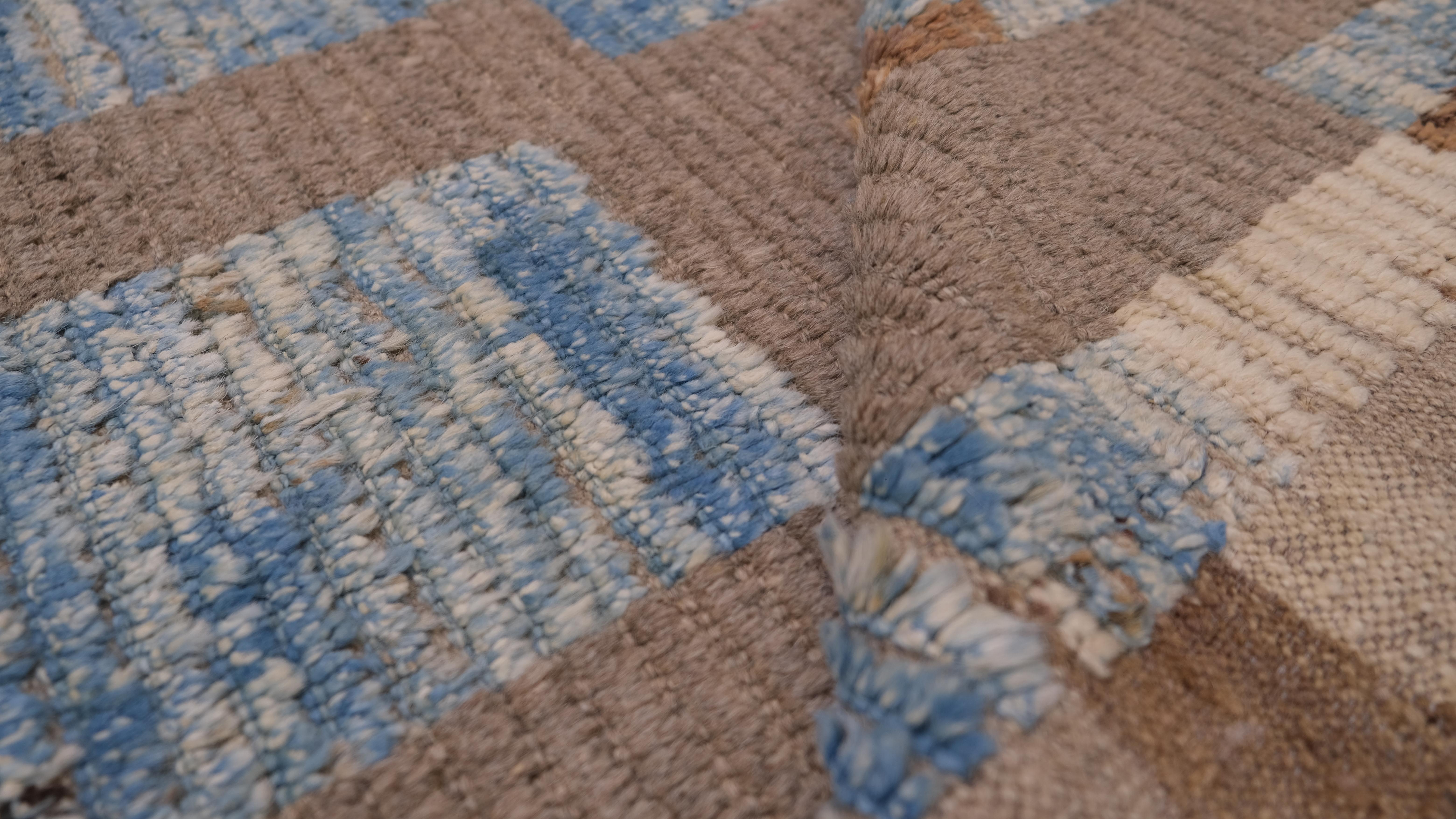 Moderno Tappeto moderno in lana blu e marrone annodato a mano 9'3''x12'6'' in vendita