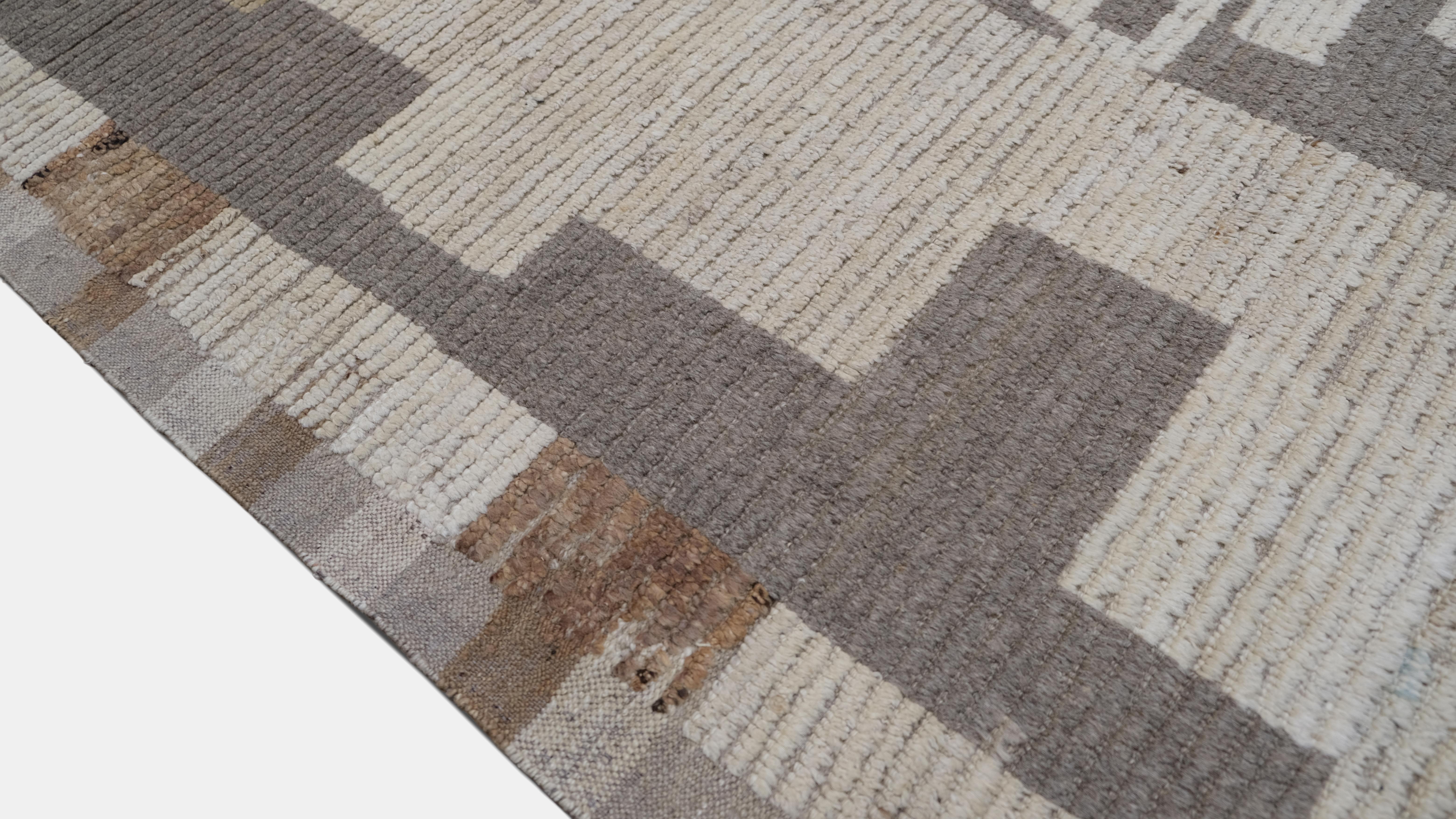 XXI secolo e contemporaneo Tappeto moderno in lana blu e marrone annodato a mano 9'3''x12'6'' in vendita