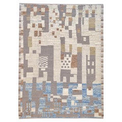 Modern Blue and Brown Hand-Knotted Wool Rug 9'3''x12'6''