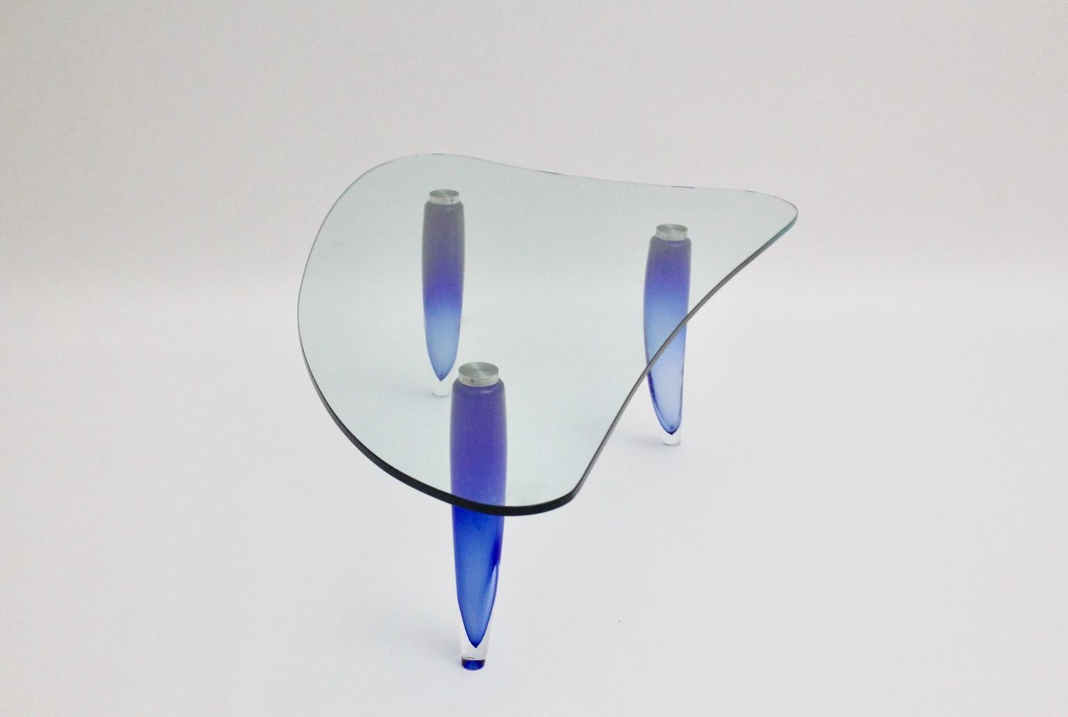 Modern Blue and Clear Vintage Glass Coffee Table Seguso attr. Italy, circa 1980 For Sale 6