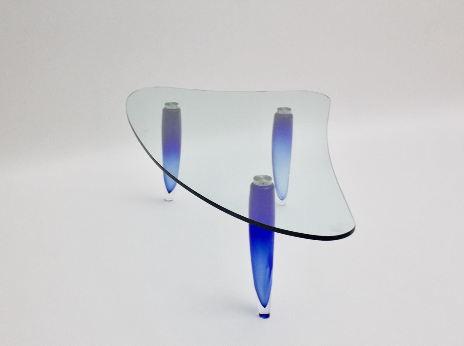 Modern Blue and Clear Vintage Glass Coffee Table Seguso attr. Italy, circa 1980 For Sale 7