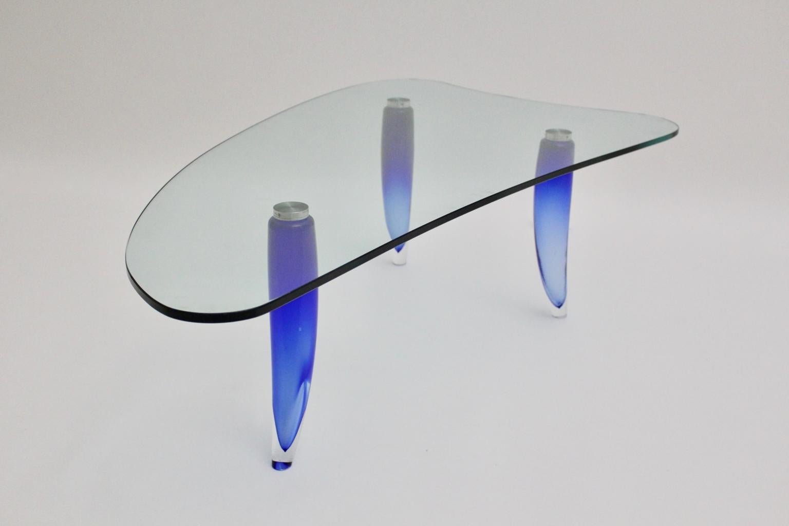 Modern Blue and Clear Vintage Glass Coffee Table Seguso attr. Italy, circa 1980 For Sale 8