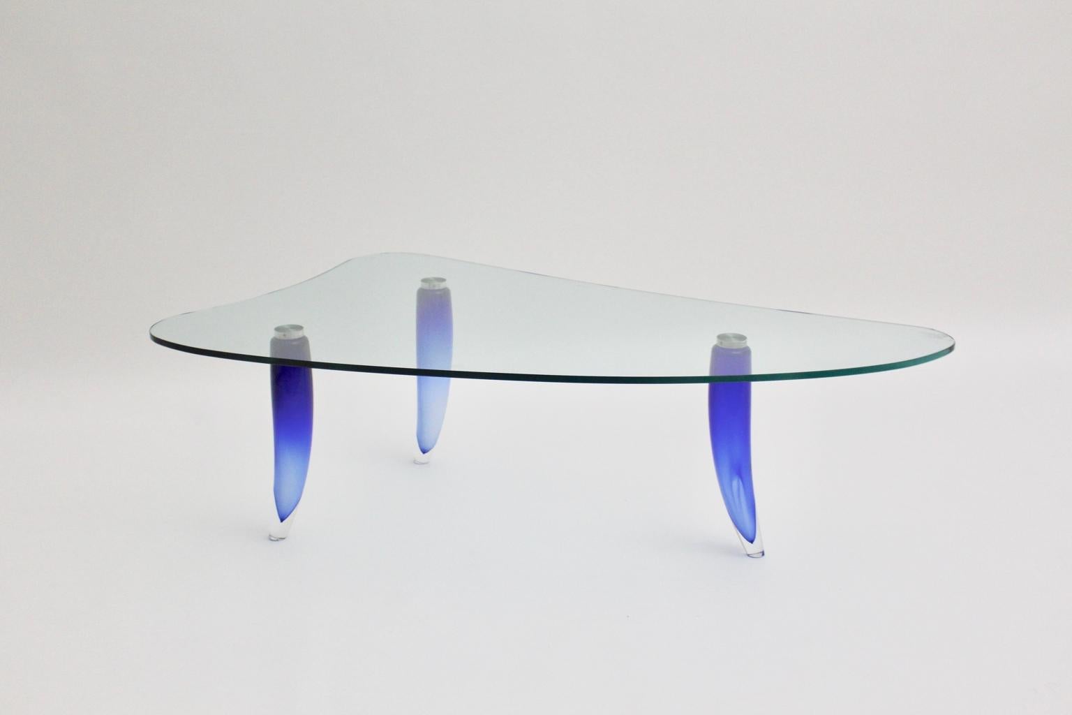 Table basse moderne en verre vintage bleu et transparent Seguso attr. Italie:: vers 1980 en vente 8