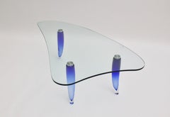 Table basse moderne en verre vintage bleu et transparent Seguso attr. Italie:: vers 1980